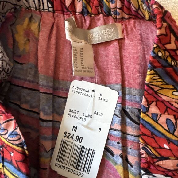 Forever 21 Boho Festival Printed Maxi Skirt Side Slits Women’s Size MEDIUM - NEW - Picture 5 of 10